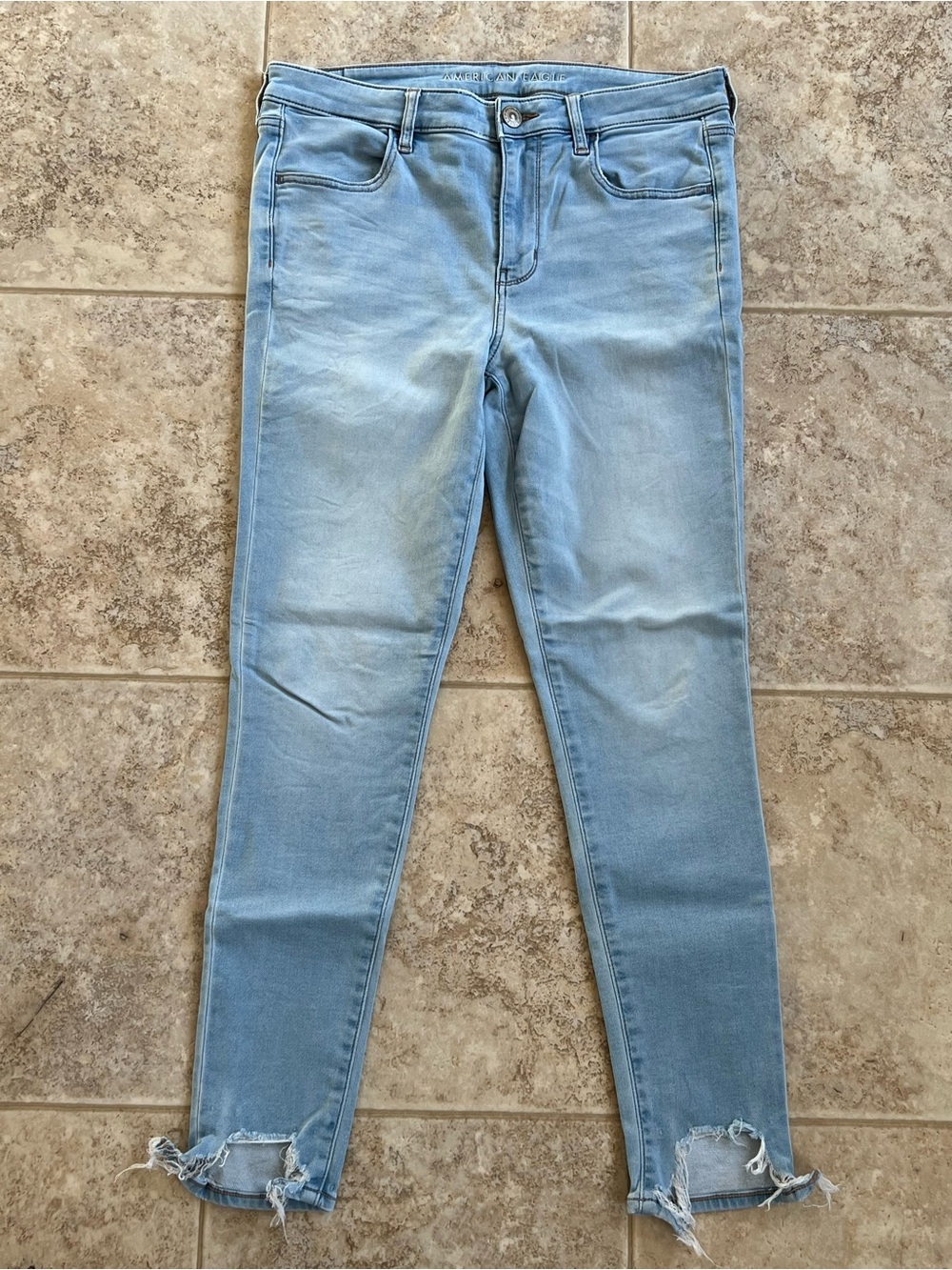 Women's Light Blue Skinny Jeans with Raw Hem American Eagle Outfitters